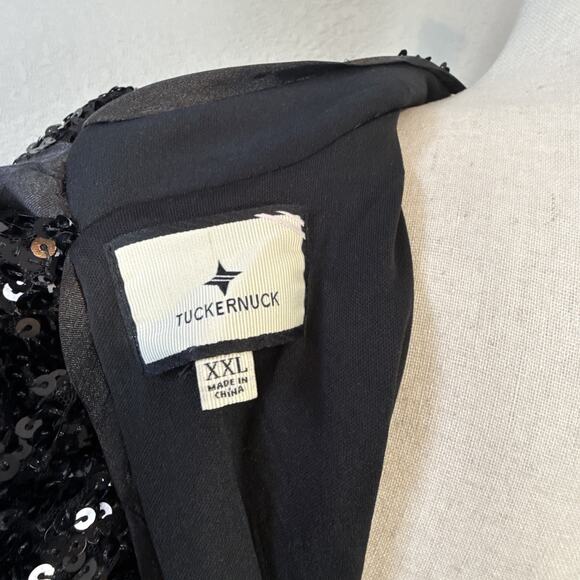 Tuckernuck Black Shimmer Sequin Perris Maxi Midi Dress Size XXL Puff Sleeve Bow - Picture 8 of 9